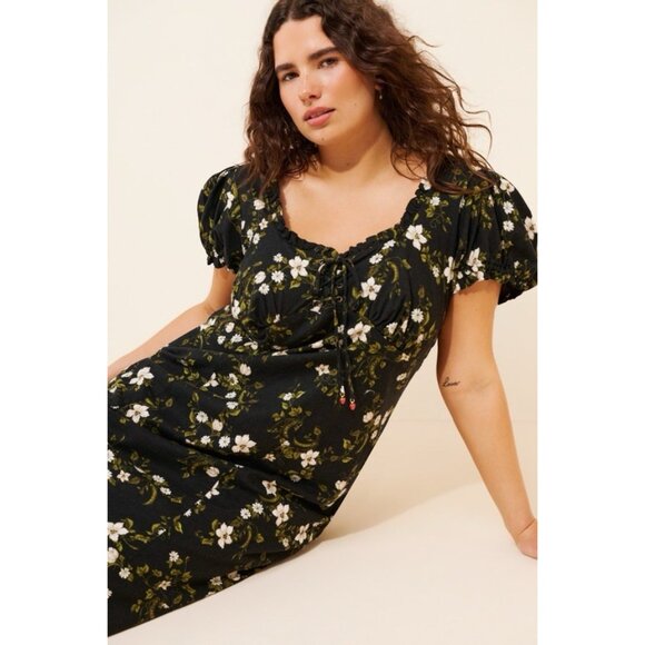 NWT Size 1X - Anthropologie Linen Blend smocked Puff-Sleeve Midi Dress ( US$178) - Picture 2 of 15